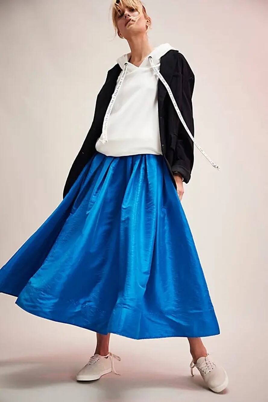 New Free People Emilia Full Skirt $98 X-SMALL Lake Victoria BLUE High-Rise